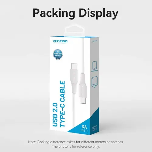 Vention Кабел USB 2.0 Type-C to Type-C - 1M White 3A Fast Charge - TAXWF - image 8