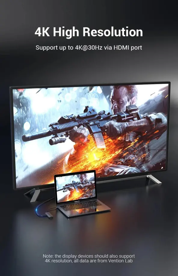 Vention докинг станция Docking Station Type-C - TOLHB - HDMI x 1, USB3.0 x 3, USB-C PD100W x 1, LAN x 1 (1Gbps), SD/TF, Audio - image 3