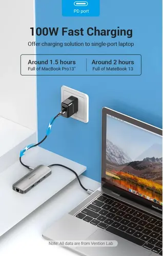 Vention докинг станция Docking Station Type-C - TOLHB - HDMI x 1, USB3.0 x 3, USB-C PD100W x 1, LAN x 1 (1Gbps), SD/TF, Audio - image 4
