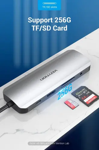 Vention докинг станция Docking Station Type-C - TOLHB - HDMI x 1, USB3.0 x 3, USB-C PD100W x 1, LAN x 1 (1Gbps), SD/TF, Audio - image 7