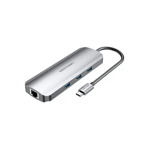Vention докинг станция Docking Station Type-C - TOLHB - HDMI x 1, USB3.0 x 3, USB-C PD100W x 1, LAN x 1 (1Gbps), SD/TF, Audio
