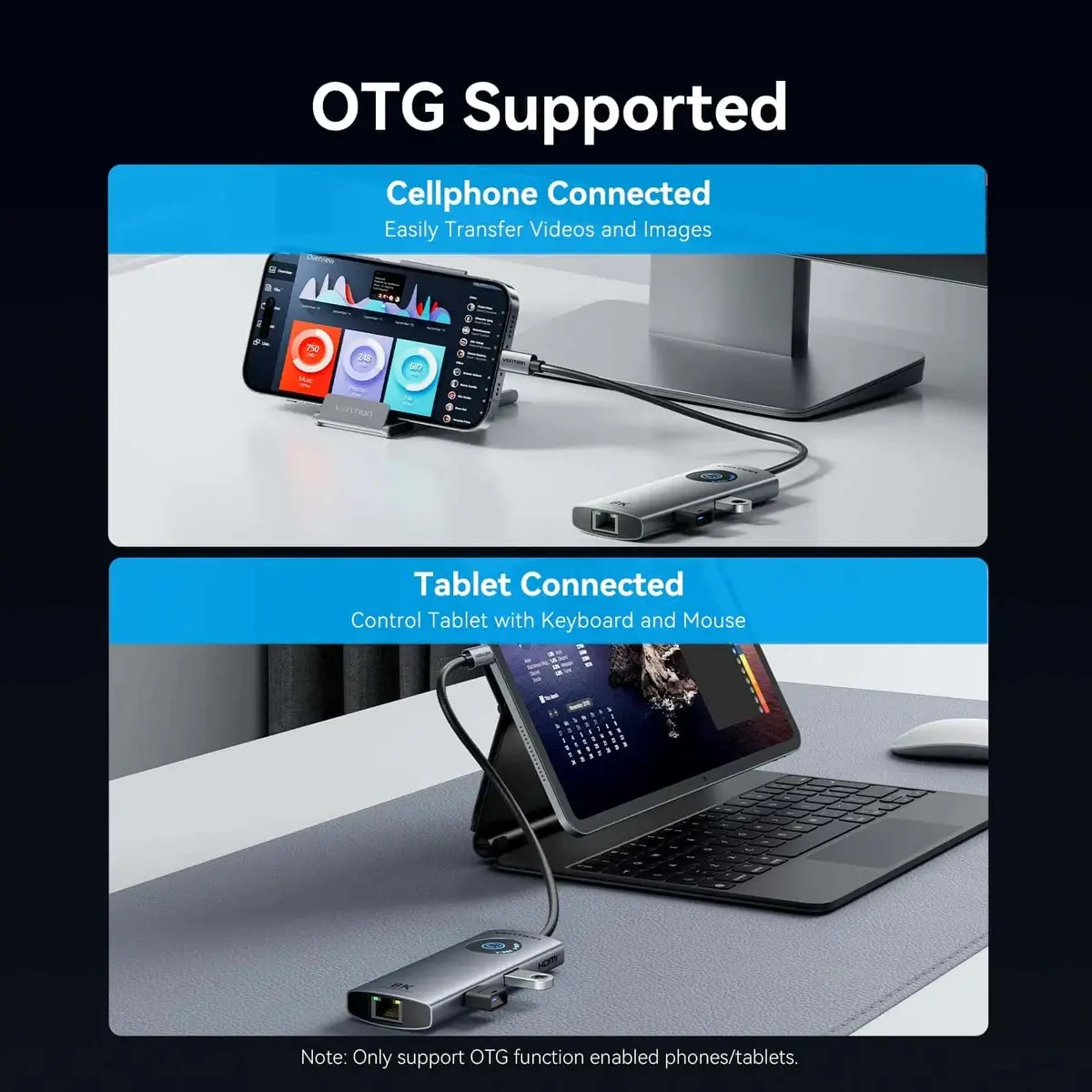 Vention докинг станция Docking Station Type-C - TQZHB - 8K, LED Display - HDMI, USB 3.0 x 2, USB-C 3.2 Gen 1, PD100W,  LAN (1Gbps) - image 11