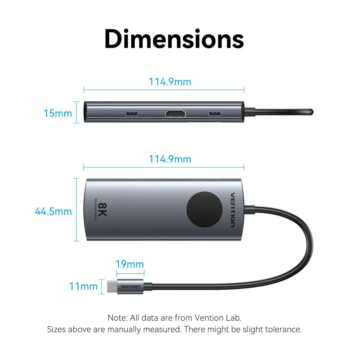 Vention докинг станция Docking Station Type-C - TQZHB - 8K, LED Display - HDMI, USB 3.0 x 2, USB-C 3.2 Gen 1, PD100W,  LAN (1Gbps) - image 12