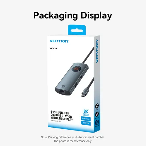 Vention докинг станция Docking Station Type-C - TQZHB - 8K, LED Display - HDMI, USB 3.0 x 2, USB-C 3.2 Gen 1, PD100W,  LAN (1Gbps) - image 14