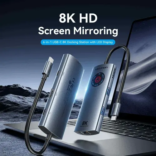 Vention докинг станция Docking Station Type-C - TQZHB - 8K, LED Display - HDMI, USB 3.0 x 2, USB-C 3.2 Gen 1, PD100W,  LAN (1Gbps) - image 1