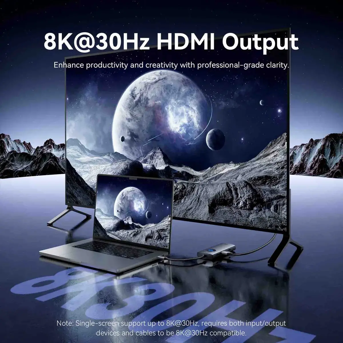 Vention докинг станция Docking Station Type-C - TQZHB - 8K, LED Display - HDMI, USB 3.0 x 2, USB-C 3.2 Gen 1, PD100W,  LAN (1Gbps) - image 4