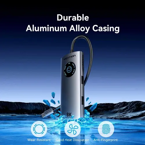 Vention докинг станция Docking Station Type-C - TQZHB - 8K, LED Display - HDMI, USB 3.0 x 2, USB-C 3.2 Gen 1, PD100W,  LAN (1Gbps) - image 9