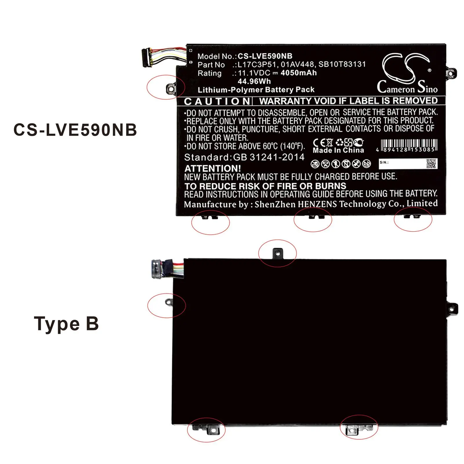 Baterie laptop LENOVO ThinkPad E14, ThinkPad E15, ThinkPad E480, ThinkPad E580 L17C3P51 LiPo 11.1V 4050 mAh CAMERON SINO - image 3