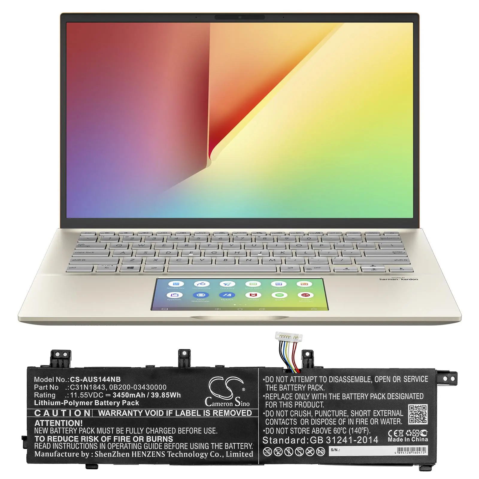 Батерия за лаптоп ASUS IVOBOOK S14 S432FA-EB017T, VivoBook S15 S532FA-BN022T C31N1843 LiPo 11.55V 3450 mAh CAMERON SINO - image 2