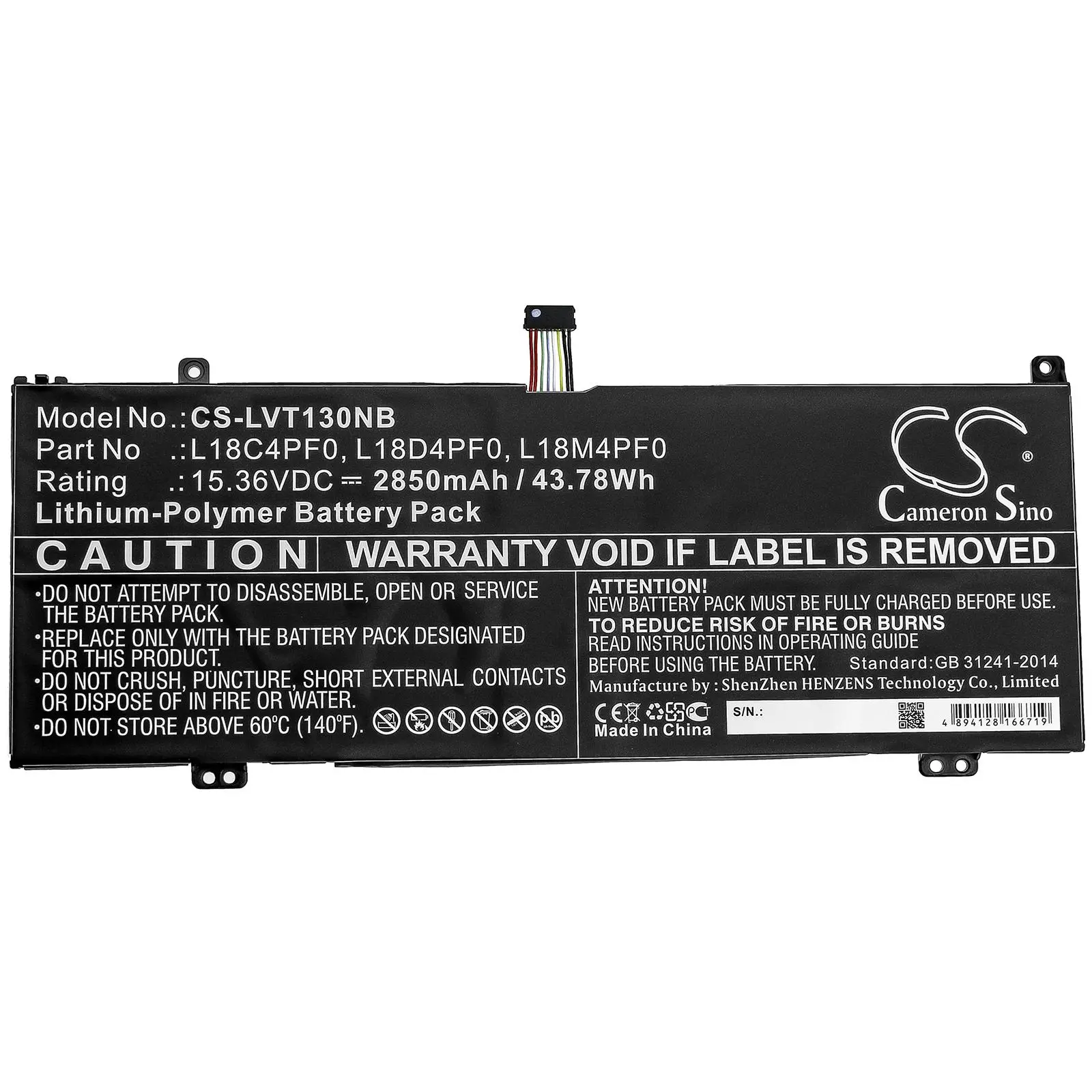 Baterie laptop LENOVO ThinkBook 13S-20R9005GSB, ThinkBook 14s-0RS002CAU L18C4PF0 15.36V 2850 mAh CAMERON SINO