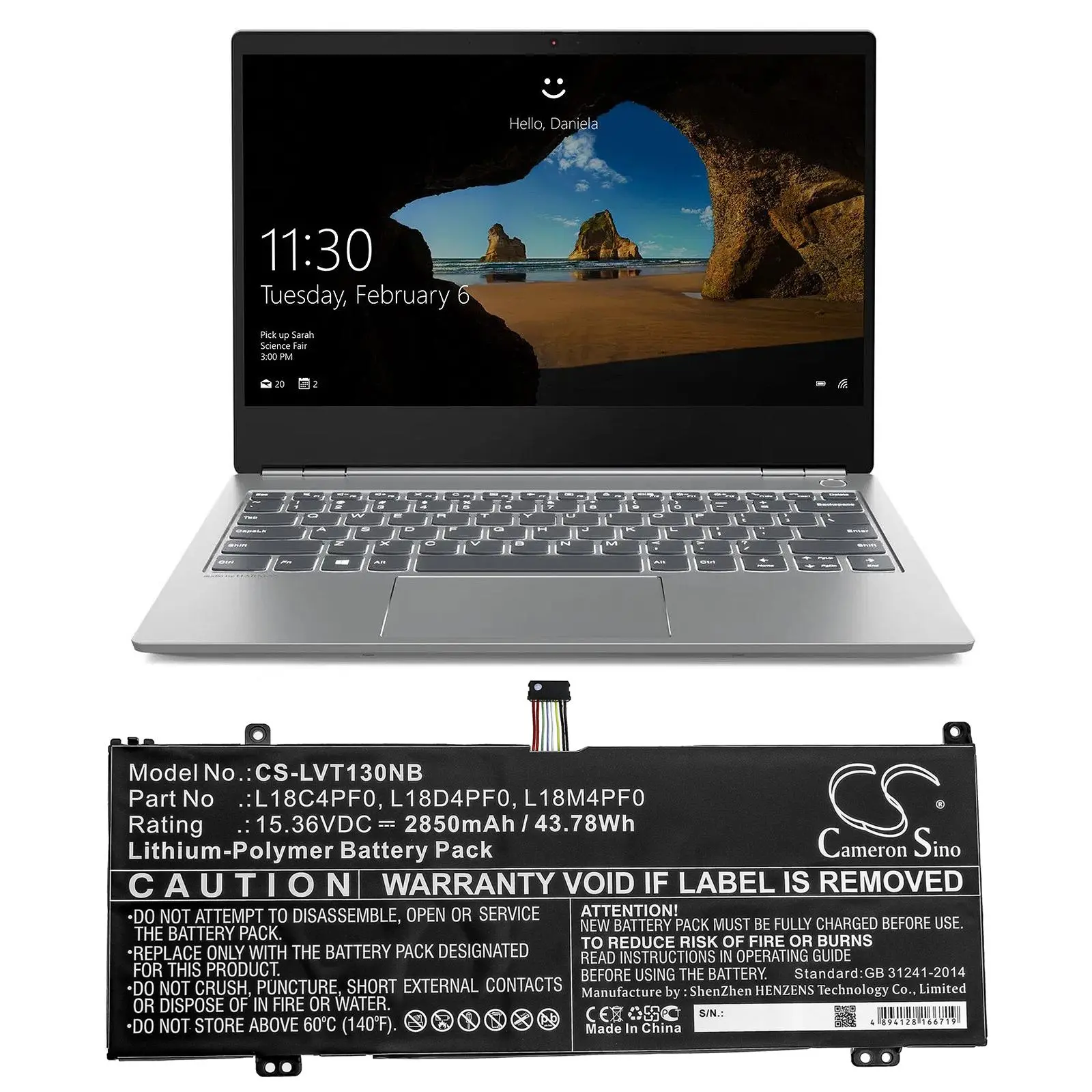 Батерия за лаптоп LENOVO ThinkBook 13S-20R9005GSB, ThinkBook 14s-0RS002CAU L18C4PF0 15.36V 2850 mAh CAMERON SINO - image 3
