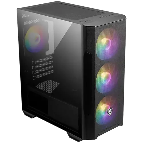 MSI MAG FORGE M100R, M-ATX Tower, M-ATX/ M-ITX, 1x USB 3.2 Gen 1 Type-A, 2x USB 2.0 Type-A, 1x Audio, 1x Mic, Power Button, 4x 120mm ARGB Fans, LED Button, ARGB Control Board, Mesh Panel, Tempered Glass MSI MAG FORGE M100R, M-ATX Tower, M-ATX/ M-ITX, 1x USB 3.2 Gen 1 Type-A, 2x USB 2.0 Type-A, 1x Audio, 1x Mic, Power Button, 4x 120mm ARGB Fans, LED Button, ARGB Control Board, Mesh Panel, Tempered Glass