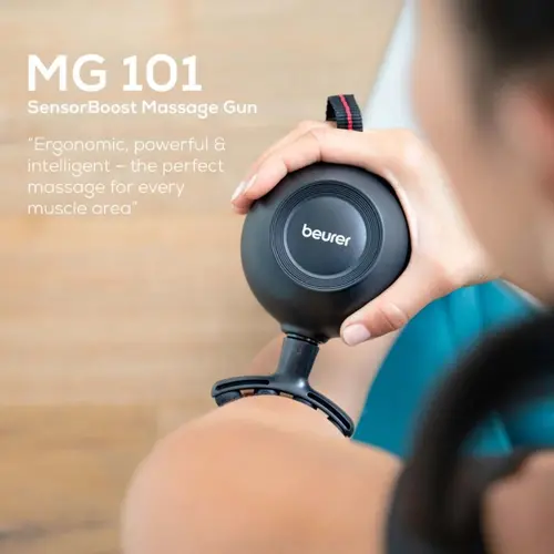 Aparat de masaj, Beurer MG 101 SensorBoost, Senzor de presiune integrat, Formă ergonomică, 5 accesorii de masaj, 5 niveluri de intensitate, Baterie - 2