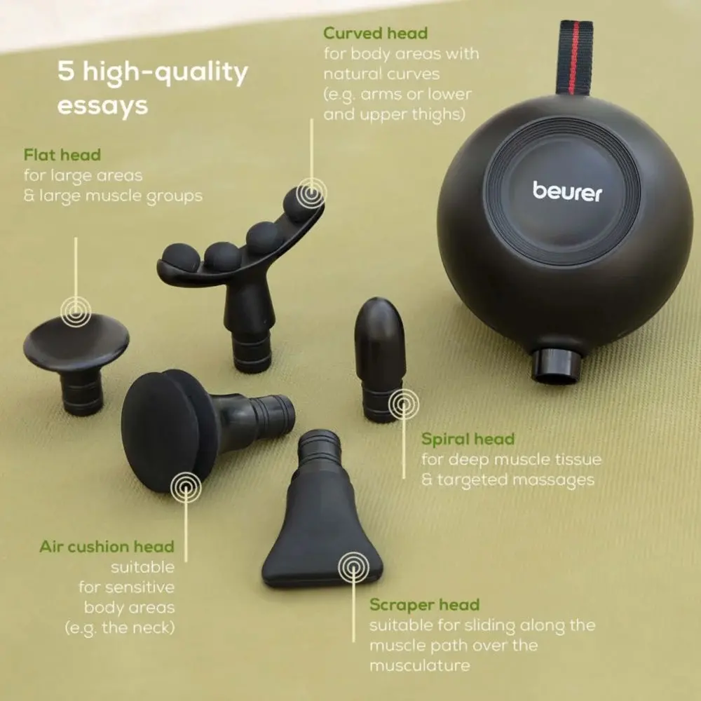 Масажор, Beurer MG 101 SensorBoost, Integrated pressure sensor, Ergonomically shaped, 5 massage attachments, 5 intensity levels, Lithium-ion battery, black - image 3