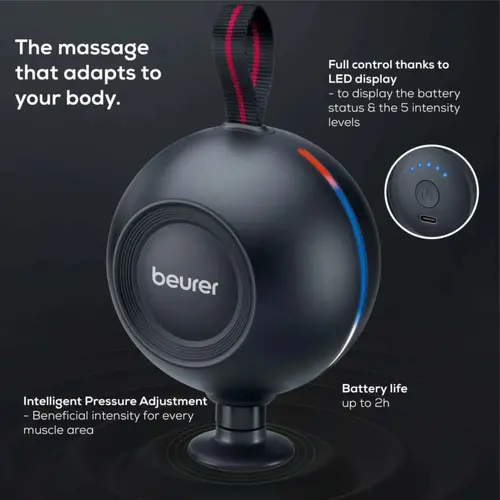 Масажор, Beurer MG 101 SensorBoost, Integrated pressure sensor, Ergonomically shaped, 5 massage attachments, 5 intensity levels, Lithium-ion battery, black - image 5