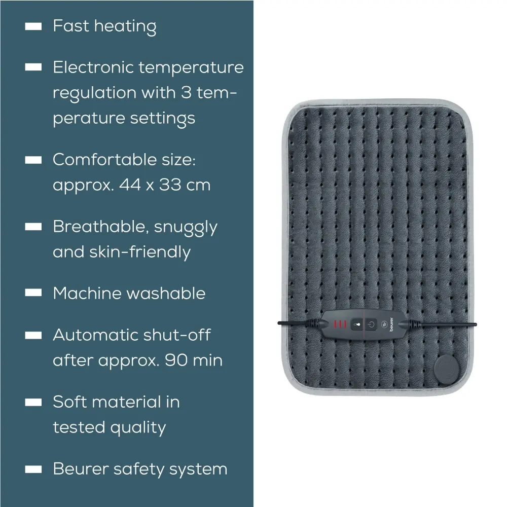 Термоподложка, Beurer HK SE Cosy and soft heat pad; 3 temperature settings, automatic switch off after 90 min; washable on 30°; Gray - image 1