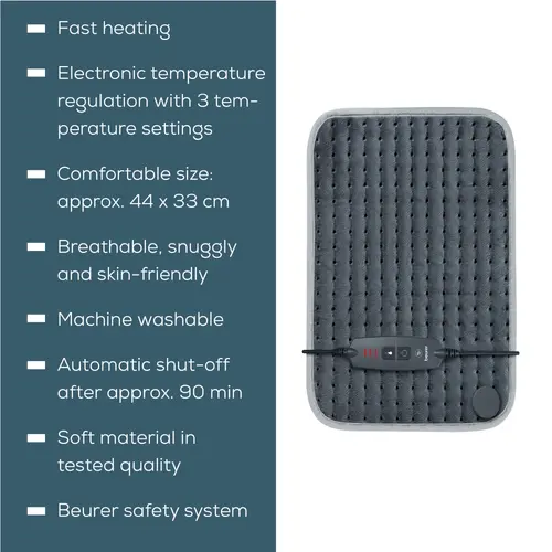 Термоподложка, Beurer HK SE Cosy and soft heat pad;  3 temperature settings, automatic switch off after 90 min; washable on 30°; Gray - image 1