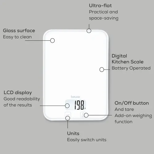 Везна, Beurer KS 19 Pure White kitchen scale; 5 kg / 1 g - image 2