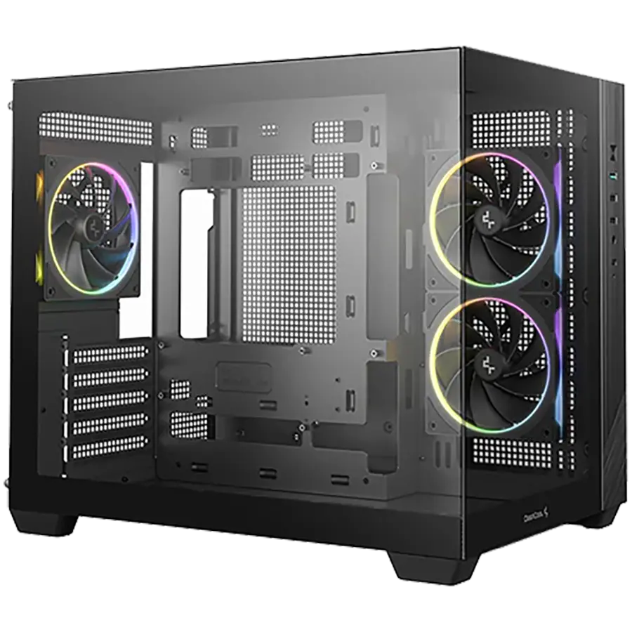 DeepCool CG330-3F, Mid Tower, Mini-ITX/Micro-ATX(Rear Connector), 1xUSB3.0, 2xUSB2.0, 1xAudio, 3x120mm Pre-Installed ARGB Fans, Tempered Glass, Mesh Panel, Black, R-CG330-BKNGM3-G - image 1