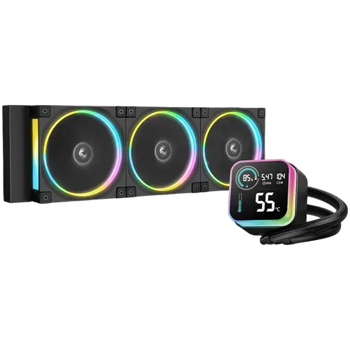 DeepCool LQ360 ULTRA ARGB, Cooler CPU cu lichid 360mm, 3 ventilatoare FL12 ARGB 120mm, Ecran LED, Tehnologie anti-scurgeri, Negru - 1
