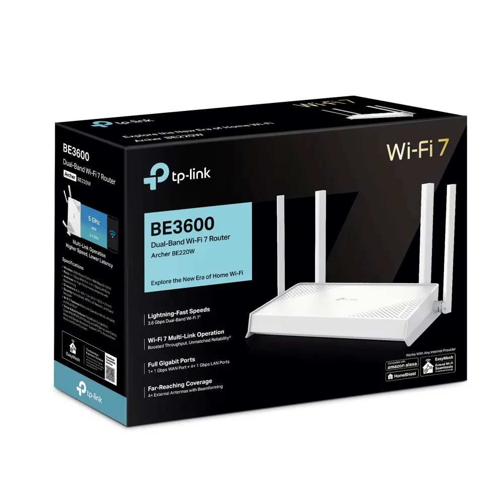 Безжичен рутер TP-Link Archer BE220W,BE3600,WiFi7,1x1 Gb.WAN port,4x1 Gb.LAN,бял - image 8