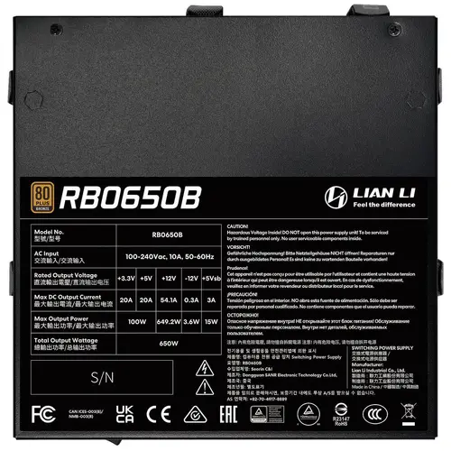 Захранващ блок Lian Li RB650B Black 650W 80+ Bronze PCIe 5.1, ATX 3.1 - image 4