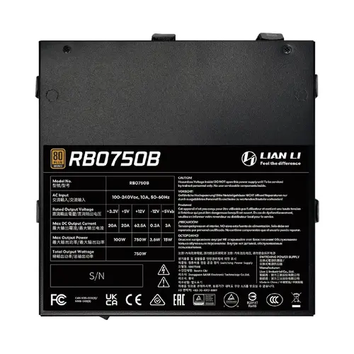 Захранващ блок Lian Li RB750B Black 750W 80+ Bronze PCIe 5.1, ATX 3.1 - image 4