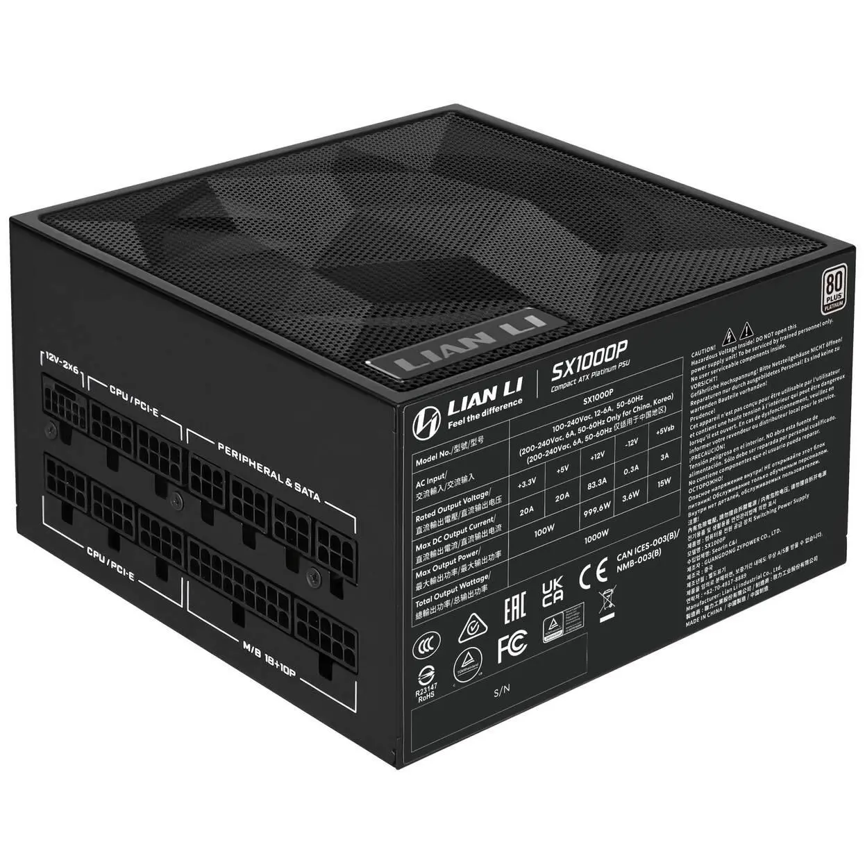 Захранващ блок Lian Li SX1000P Black 1000W 80+ Platinum PCIe 5.1, ATX 3.1 - image 2