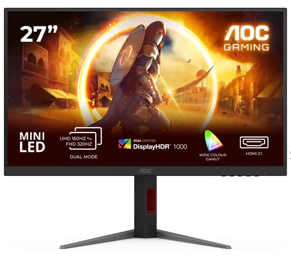 Монитор, AOC U27G4XM, 27" Fast IPS MiniLED, 3840x2160@160Hz, 1ms GtG, 1200cd/m2, 1000:1, 80M:1 DCR, Adaptive Sync, FlickerFree, Low Blue Mode, Tilt, Height Adjust, Pivot, Swivel, HDMI, DP, USB hub