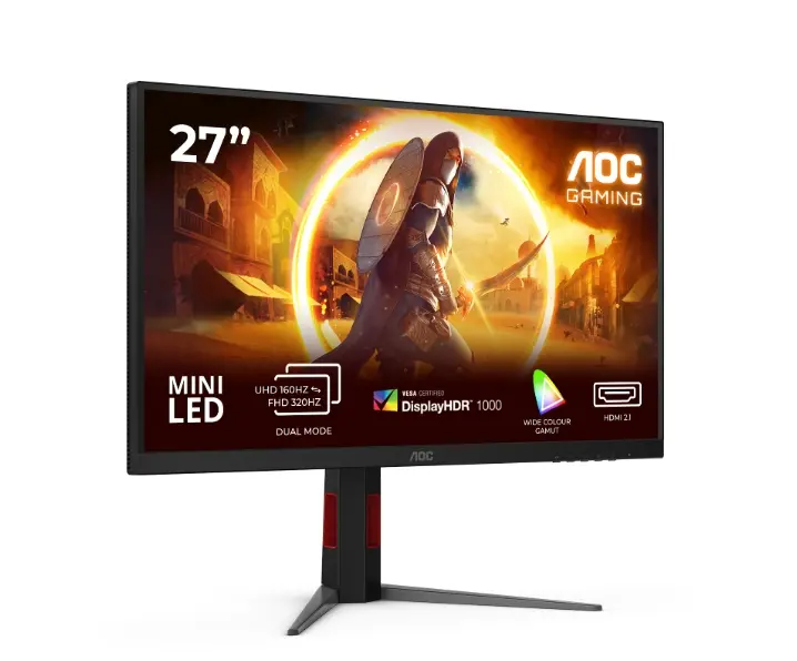 Монитор, AOC U27G4XM, 27" Fast IPS MiniLED, 3840x2160@160Hz, 1ms GtG, 1200cd/m2, 1000:1, 80M:1 DCR, Adaptive Sync, FlickerFree, Low Blue Mode, Tilt, Height Adjust, Pivot, Swivel, HDMI, DP, USB hub - image 1