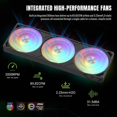 Gamemax водно охлаждане Water Cooling GLACIER 360 LCD BK - Addressable RGB - image 12