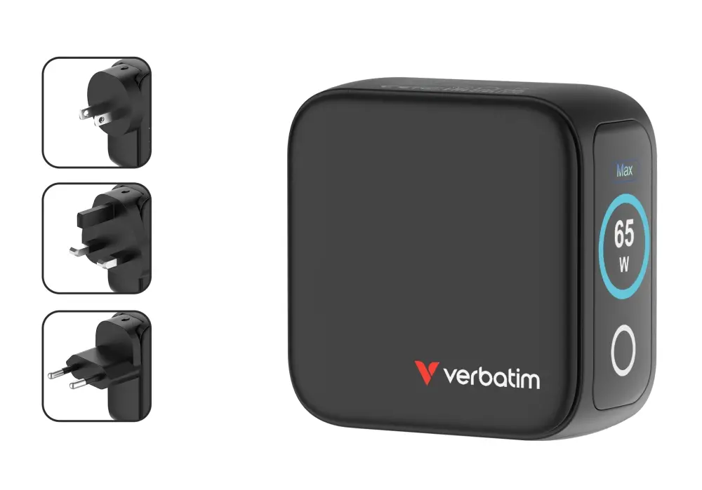 Зарядно устройство, Verbatim Mini GaN Charger 65W with Display + 60W USB-C to USB-C Cable (Charger and Data transfer) Grey - image 3