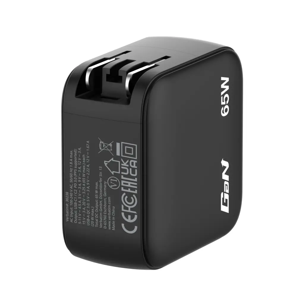 Зарядно устройство, Verbatim Mini GaN Charger 65W with Display + 60W USB-C to USB-C Cable (Charger and Data transfer) Grey - image 7