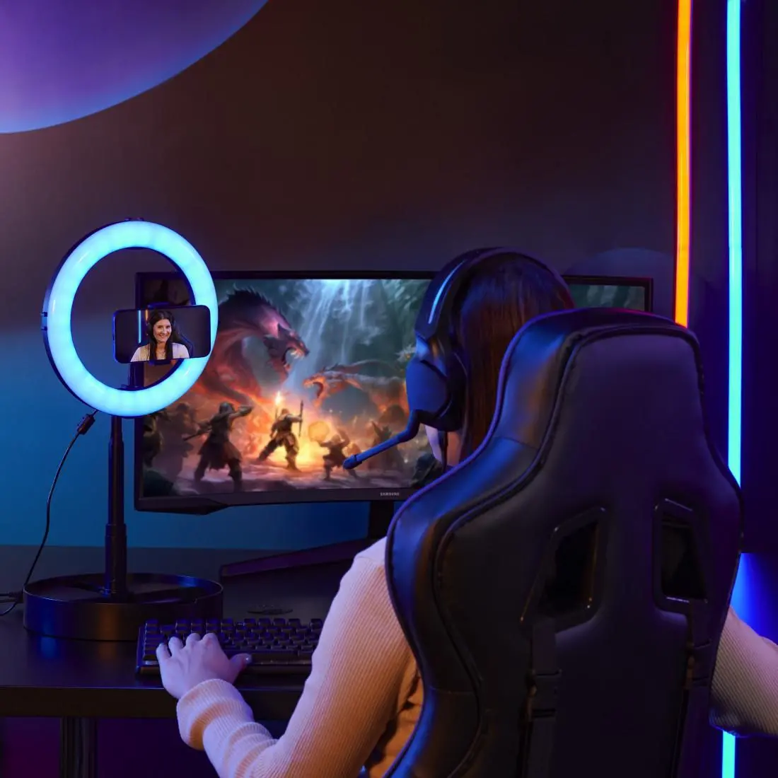 Hama LED Λάμπα με τρίποδο "SpotLight FoldUp RGB 102" LED-RGB, σετ για smartphone, πτυσσόμενη - image 8