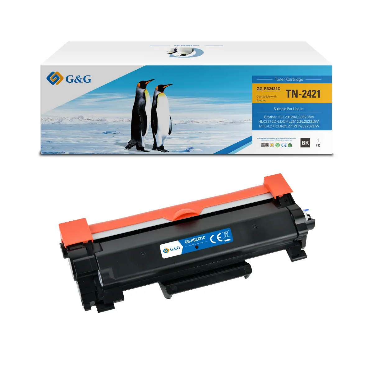КАСЕТА ЗА BROTHER DCP L2512D/L2532DW/L2552DN/HL L2312D/L2352DW/L2372DN/MFC L2712DN/L2712DW/L2732DW - HIGH CAPACITY - TN2421 (TN-2421) - WITH CHIP / С ЧИП - Black - PN NT-PB2421C - G&G