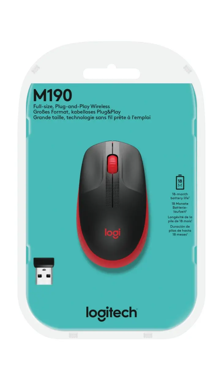 МИШКА LOGITECH M190 - wireless mouse, RF Wireless, Alkaline - Wireless / Безжична - Red - PN 910-005908 - image 6