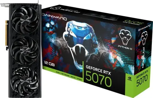 Gainward GeForce RTX 5070 Python III 12GB GDDR7 192 bit, 1x HDMI 2.1b, 3x DP 2.1b, 3 Fan, 1x 16-pin pwr connector, 650W, board size 291.9 x 116.5 x 41.3 mm, NE75070019K9-GB2050T