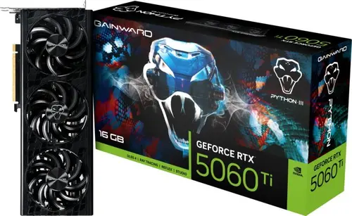 Gainward GeForce RTX 5060Ti Python III 16GB GDDR7 128 bit, 1x HDMI 2.1b, 3x DP 2.1b, 3 Fan, 1x 8-pin pwr connector, 600W, 291.9 x 116.5 x 41.3 mm, NE7506T019T1-GB2061T