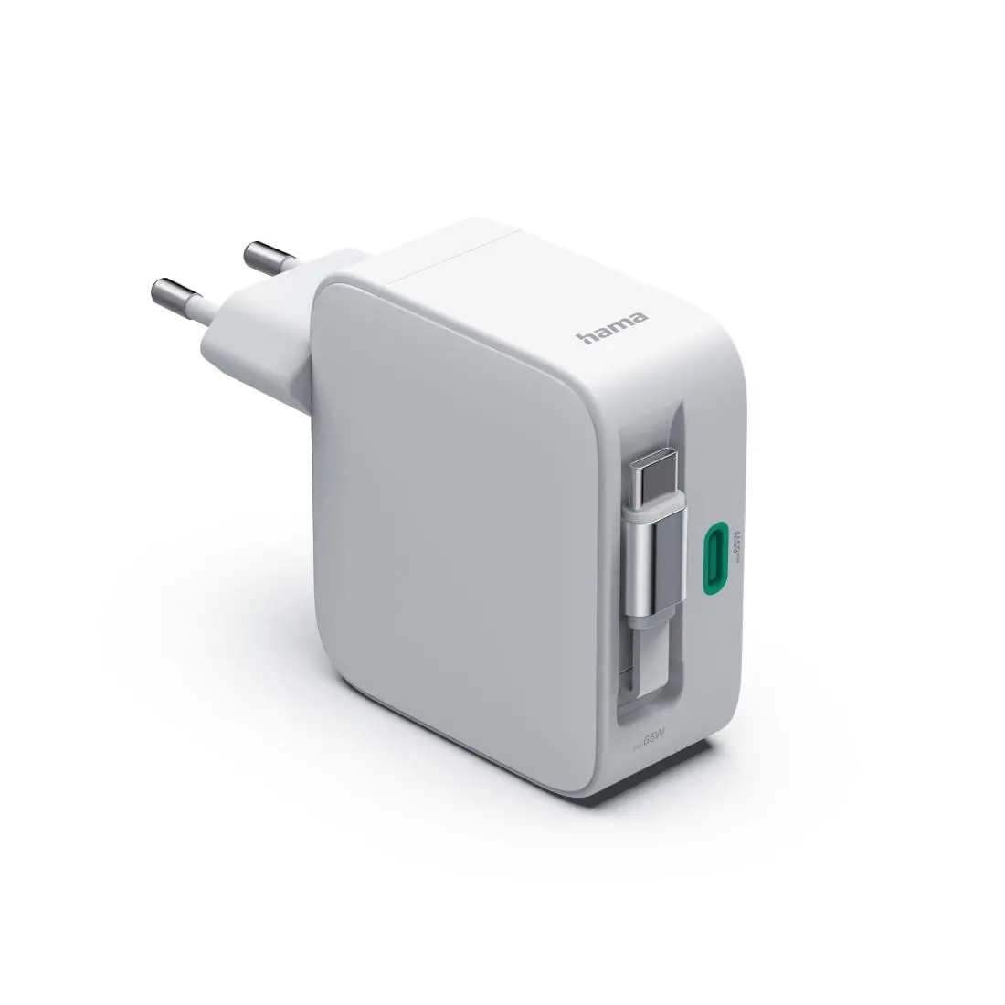 HAMA Бързо зарядно, 65 W, GaN, 2x USB-C, с разтегателен кабел 0.7м, бял - image 1