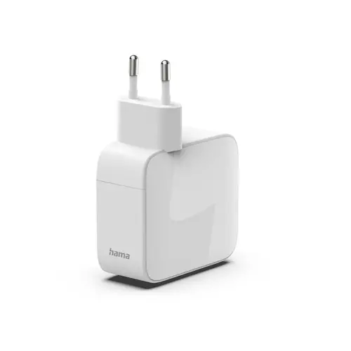 HAMA Γρήγορος φορτιστής, 65 W, GaN, 2x USB-C, με επεκτεινόμενο καλώδιο 0.7m, λευκό - 5