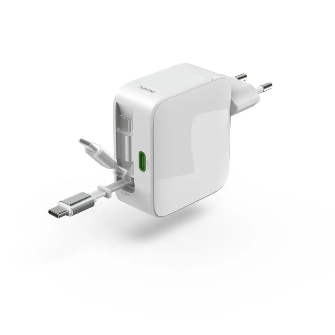HAMA Бързо зарядно, 65 W, GaN, 2x USB-C, с разтегателен кабел 0.7м, бял - image 8