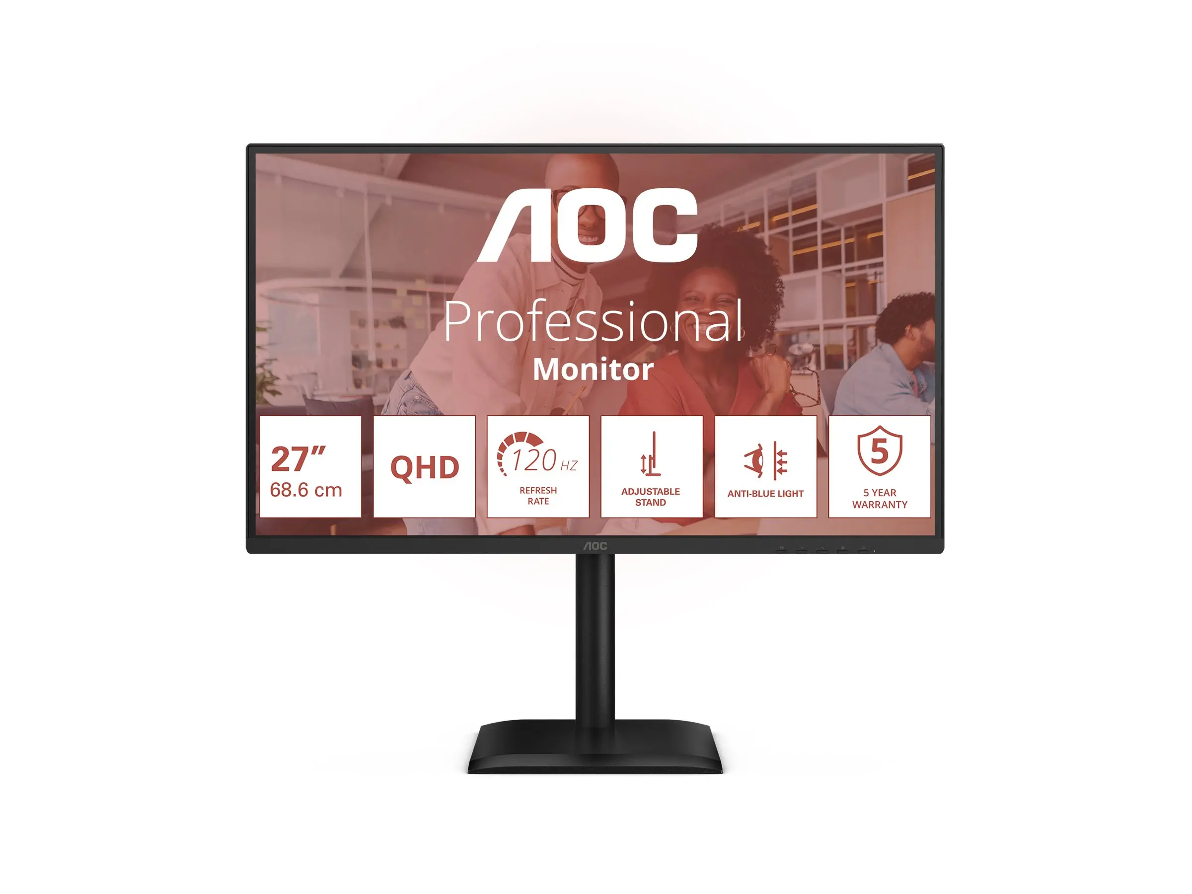 Monitor, AOC Q27E4U, 27" IPS WLED, 2560x1440@120Hz, 4ms GtG, 350cd m/2, 1500:1, 20M:1 DCR, Adaptive Sync, FlickerFree, Anti Blue Light, 2Wx2, Tilt