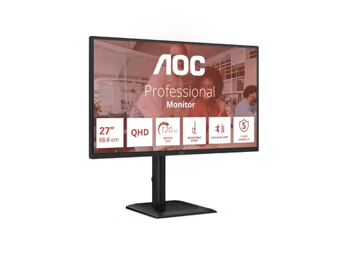 Οθόνη, AOC Q27E4U, 27" IPS WLED, 2560x1440@120Hz, 4ms GtG, 350cd m/2, 1500:1, 20M:1 DCR, Adaptive Sync, FlickerFree, Anti Blue Light, 2Wx2, Tilt - 2