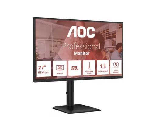 Монитор, AOC Q27E4U, 27" IPS WLED, 2560x1440@120Hz, 4ms GtG, 350cd m/2, 1500:1, 20M:1 DCR, Adaptive Sync, FlickerFree, Anti Blue Light, 2Wx2, Tilt, Height Adjust, Pivot, Swivel, HDMI, DP, USB Hub Монитор, AOC Q27E4U, 27" IPS WLED, 2560x1440@120Hz, 4ms GtG, 350cd m/2, 1500:1, 20M:1 DCR, Adaptive Sync, FlickerFree, Anti Blue Light, 2Wx2, Tilt, Height Adjust, Pivot, Swivel, HDMI, DP, USB Hub