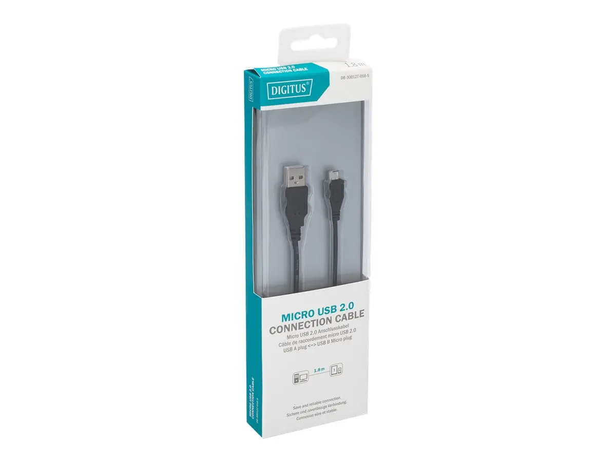 КАБЕЛ USB DIGITUS - USB-A to micro USB - 1,8 m - Black - PN DB-300127-018-S