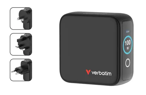 Φορτιστής, Verbatim Mini GaN Charger 100W με οθόνη + καλώδιο 100W USB-C σε USB-C (φόρτιση και μεταφορά δεδομένων) Γκρι - 2