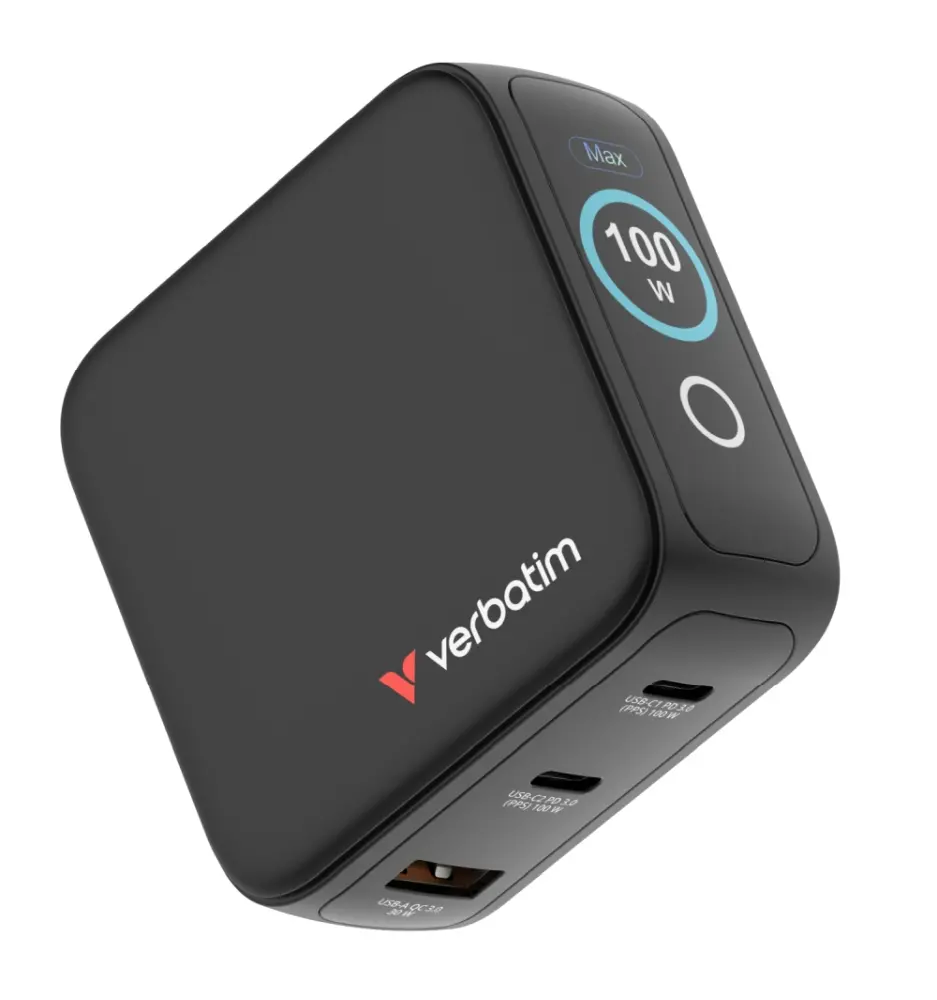 Зарядно устройство, Verbatim Mini GaN Charger 100W with Display + 100W USB-C to USB-C Cable (Charger and Data transfer) Grey - image 3