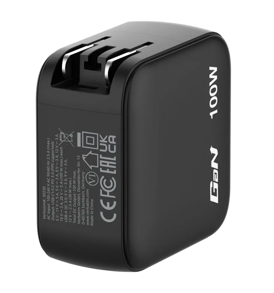 Зарядно устройство, Verbatim Mini GaN Charger 100W with Display + 100W USB-C to USB-C Cable (Charger and Data transfer) Grey - image 5
