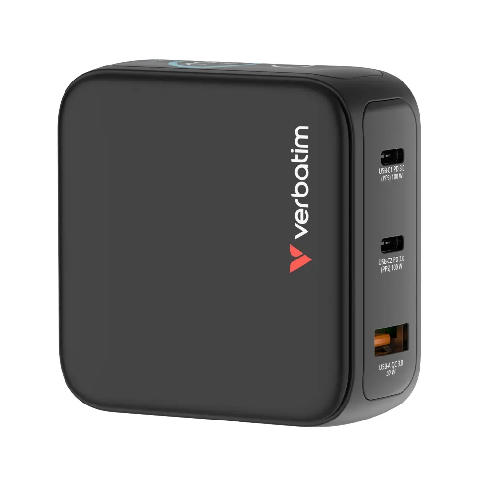 Зарядно устройство, Verbatim Mini GaN Charger 100W with Display + 100W USB-C to USB-C Cable (Charger and Data transfer) Grey - image 8