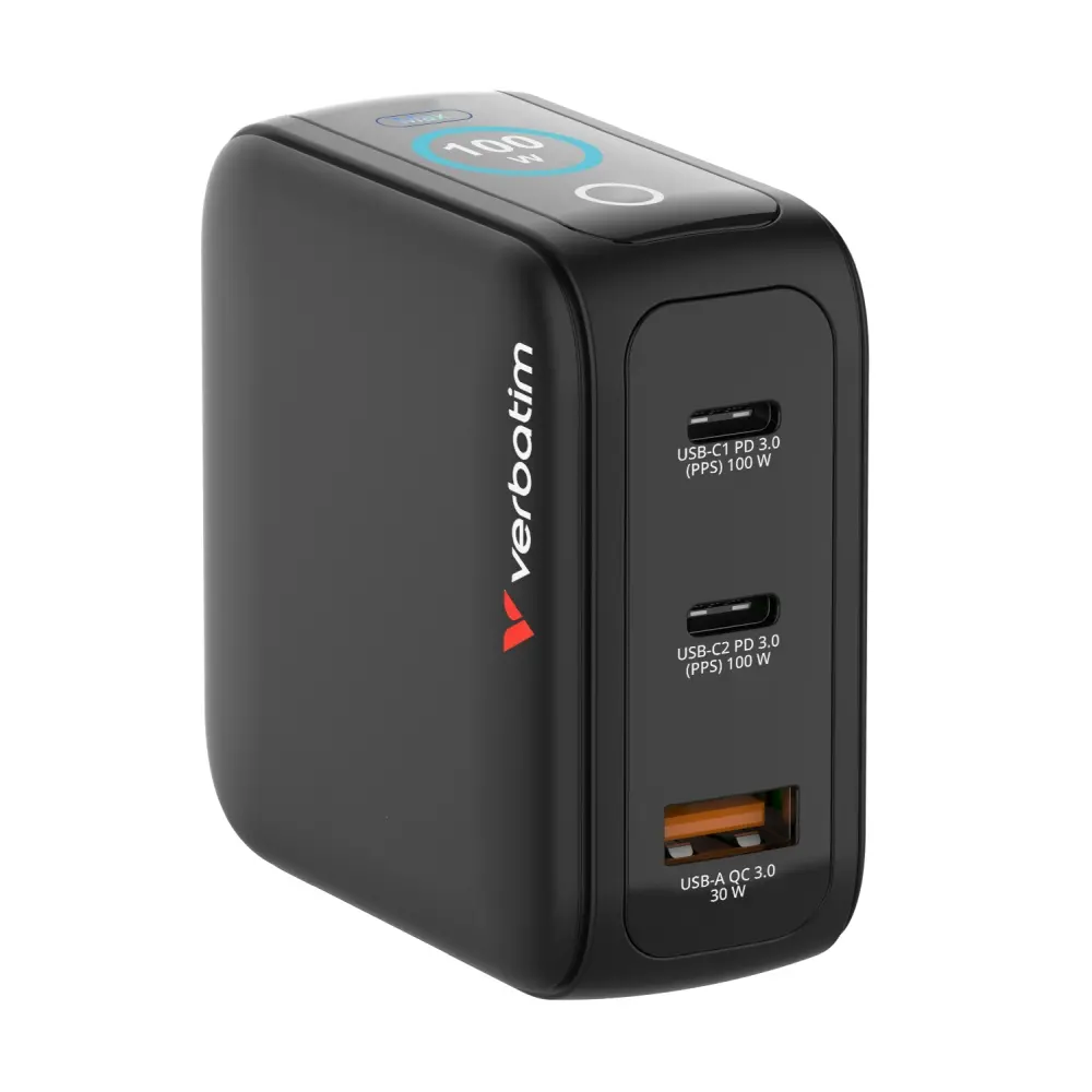 Зарядно устройство, Verbatim Mini GaN Charger 100W with Display + 100W USB-C to USB-C Cable (Charger and Data transfer) Grey - image 9